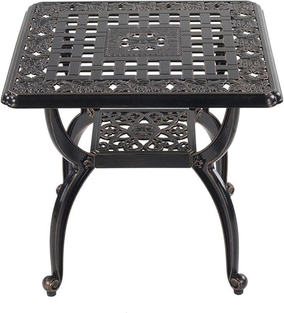 WILOUNGE Cast Aluminum Outdoor Side Table,Small Patio Table,Outdoor Coffee Tables for Patio,Garden,Balcony, for All Weather (Copper, Square)