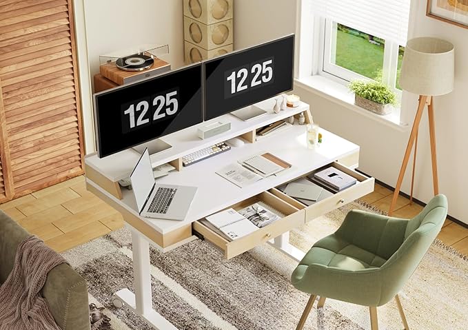 Claiks Standing Desk with Drawers, Electric Adjustable Standing Desk Adjustable