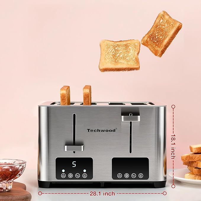 Toaster 4 Slice, Techwood Stainless Steel 4-Slice Toaster Wide Solt