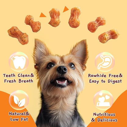 Jungle Calling Rawhide Free Dog Chew Treats, Real Chicken Wrapped Peanut Butter Bones, Teeth Clean Chewy Training Snacks, 6 oz