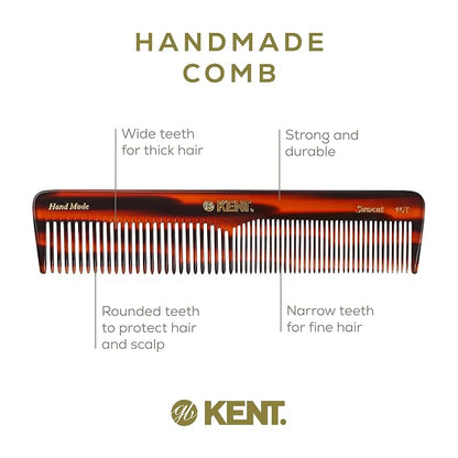 Kent 16T Tortoise Fine Tooth and Wide Tooth Comb for Daily Grooming, Styling Comb for All Hair Types, Wet or Dry Hair Detangling Combs for Men and Women,Saw Cut Hand Polished, Made in England