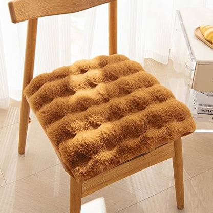 Square Faux Fur Seat Cushion, Faux Rabbit Fleece Chair Pad, Winter Thick Plush Cushions for Dining Chairs, Comfy Lazy Sofa Office Floor Pillow, Cute Bedroom Decor(Brown,4pc/17.7×17.7inches)