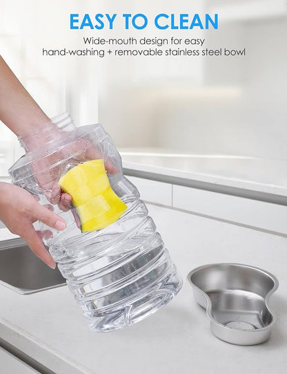 Heouvo 2.1 Gallon Automatic Dog Water Dispenser (8L-Black) | Wide Mouth, Easy Clean/ Removable Stainless Steel Bowl/ Gravity Refilling, Large Capacity for Cats and Dogs, Multi-Pet Homes