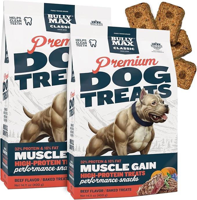Bully Max Premium High Protein Dog Treats for Puppy & Adult Dogs - Training Dog Food Treats with 32% Protein, Real Meat, Veggies & BCAAs for Small, Medium & Large Breeds - Beef Flavor (2 Pack)