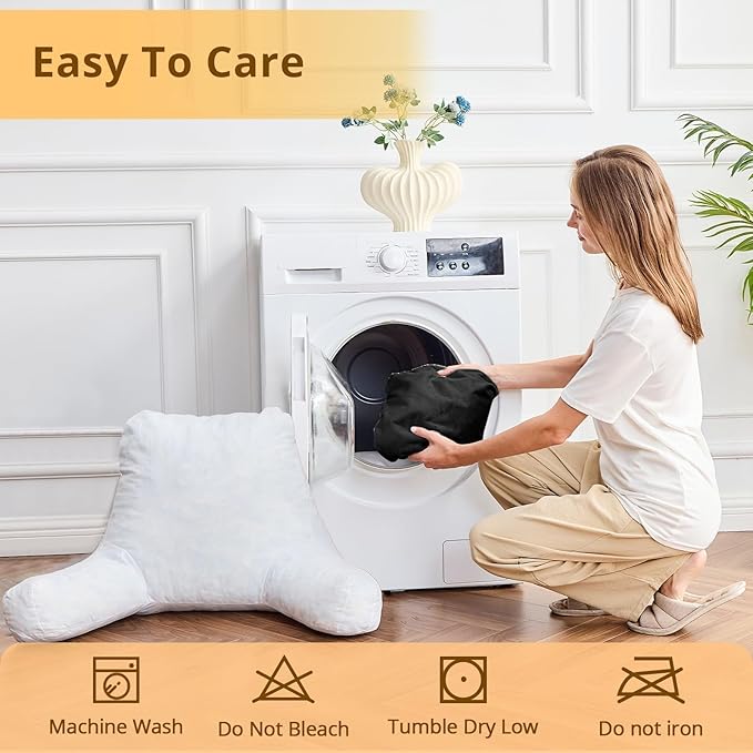 Sasttie Reading Pillow, Velvet Back Pillow for Bed Sitting Up, Adult Back-Rest Support Cushion with Arms for Sit Up on Couch, Sofa, and Floor, Dorm Essentials, Reading Accessories, Black