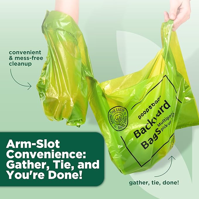 The Original Poop Bags® Backyard Arm-Slot Poop Bags – 38% Plant-Based Dog Waste Bags – Extra-Large 12x24" Bags with Built-In Arm Slot for Backyard Cleanups – Unscented (16 Count)