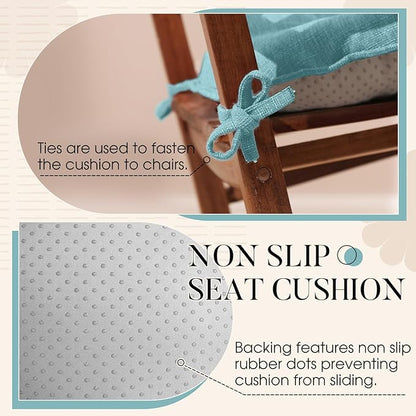 Basic Beyond Chair Cushions for Dining Chairs 4 Pack, Chair Cushion with Ties and Non Slip Backing, 15.5 x 15.5 inches Tufted Chair Pads for Dining Chairs(Aqua Blue)