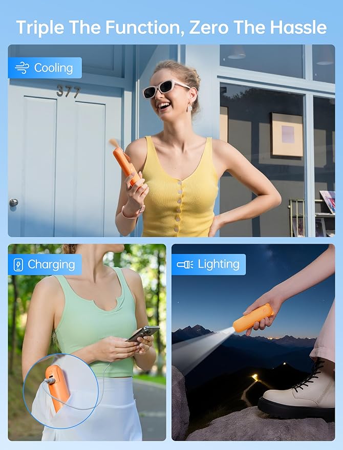JISULIFE Handheld Mini Fan, 3 IN 1 USB Rechargeable Portable Fan