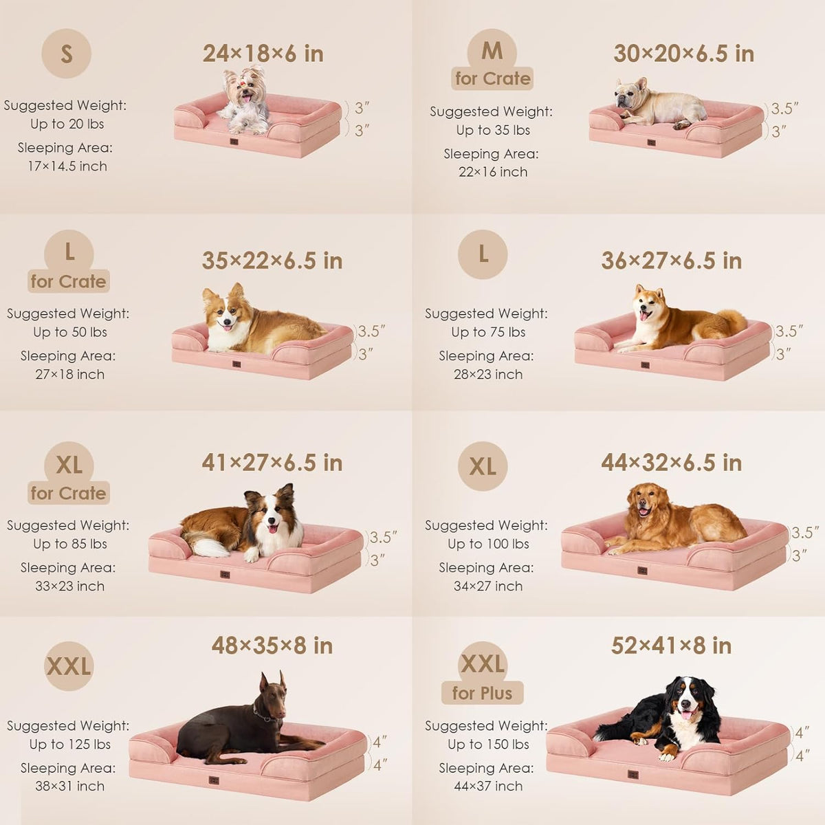 EHEYCIGA Orthopedic Dog Beds for Extra Large Dogs, Waterproof Memory Foam XXL Dog Bed with Sides, Non-Slip Bottom and Egg-Crate Foam Big Pet Couch Bed with Washable Removable Cover, Dusty Pink