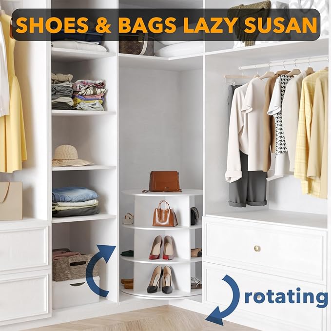 SpaceAid 3 Tier Rotating Shoe Rack Tower, Spinning Shoe Display Lazy Susan