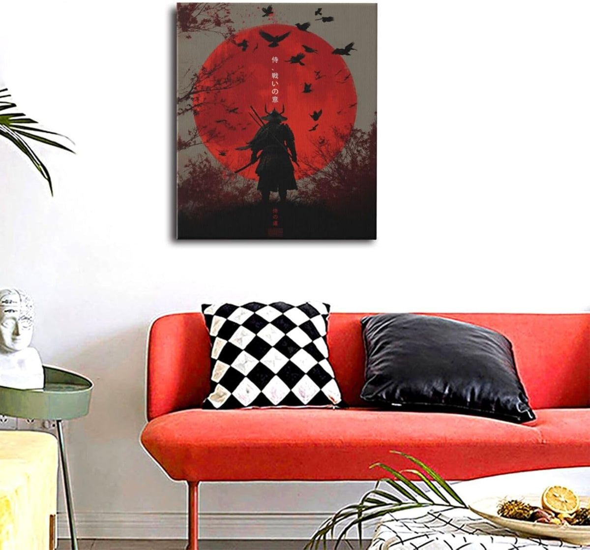 Japanese Armored Samurai Wall Art Modern Japan Warrior Canvas Wall Decor Asian Oriental Bushido Pictures Painting Print Artwork Framed Decorations Gifts for Room Bedroom Office Living Room 20"x24"