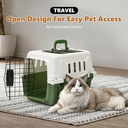 Athena Collection 18" Hard-Sided Travel Pet Carrier for Small Dogs and Cats | Plastic Dog Carriers with 2-Door Top & Front Load, Ventilation, Security Lock, Cat Dog Carrier for Pet, up to 10lbs, Green