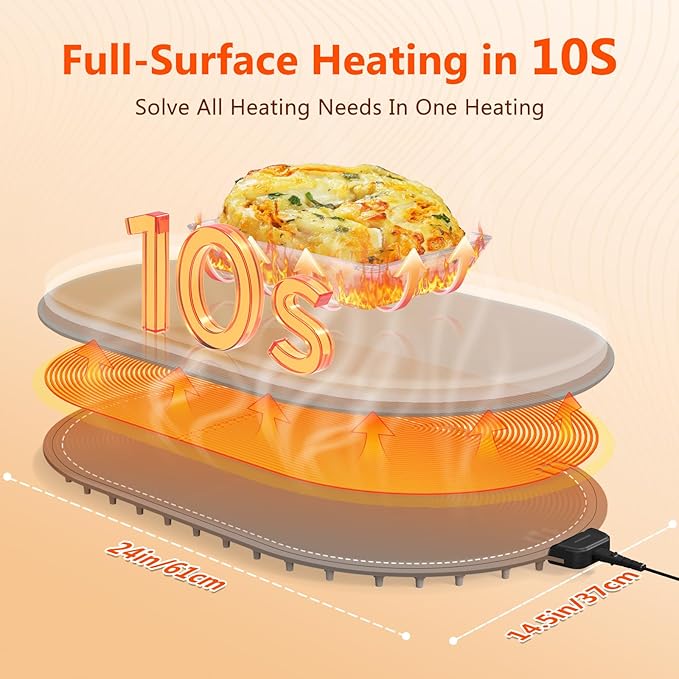 Warming Mat for Food with Adjustable Temperature Timer, 10S Fast Heating