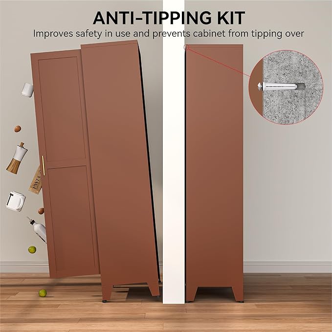 COFaR 71" Classic Pantry Cabinet in Brown, 5-Tier Storage