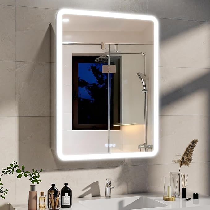 BEAUTYPEAK 24 x 32 LED Bathroom Medicine Cabinet Mirror, Adjustable Shelves