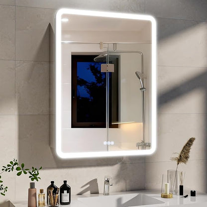BEAUTYPEAK 24 x 32 LED Bathroom Medicine Cabinet Mirror, Adjustable Shelves