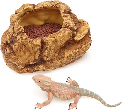 AQUA KT Reptile Food Mealworm Feeding Bowl Corn Snake Water Dish Anti Escape for Lizard Bearded Dragon Chameleon Leopard Gecko Terrarium Feeder