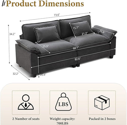 URRED Modular Sectional Sofa Comfy Cloud Couch, Modern Velvet Sofa Sleeper Deep Seat Couches with Ottoman/Pillows for Living Room (Dark Gray, 82.6'')