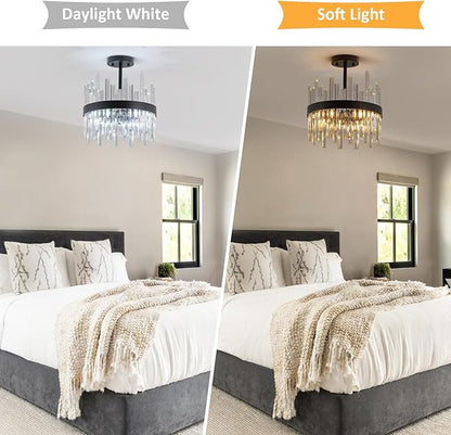 Black Semi Flush Mount Ceiling Light Fixture, Foyer Kitchen Lighting Fixtures Ceiling Modern Hallway Light Fixtures Ceiling Mount Lights for Bedroom, Bathroom, Laundry Room, Entryway, Hallway