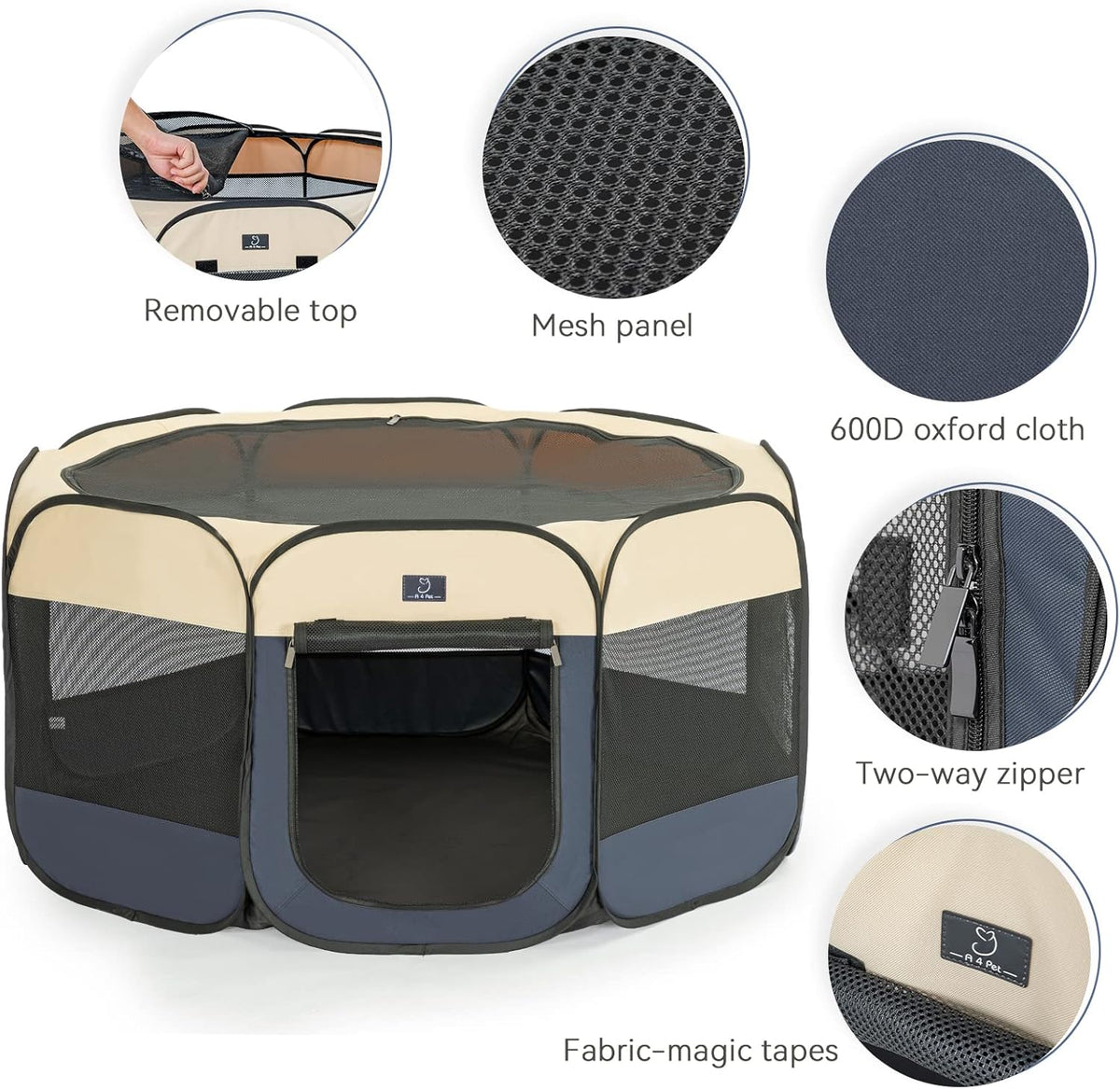 A4Pet Portable Dog Playpen for Small Dogs, 27" Foldable Small Pet Playpen for Puppy/Cat/Rabbit/Chick, Indoor Cat Playpen with Removable Zipper & Mesh Panel(11”W × 7.5”H)