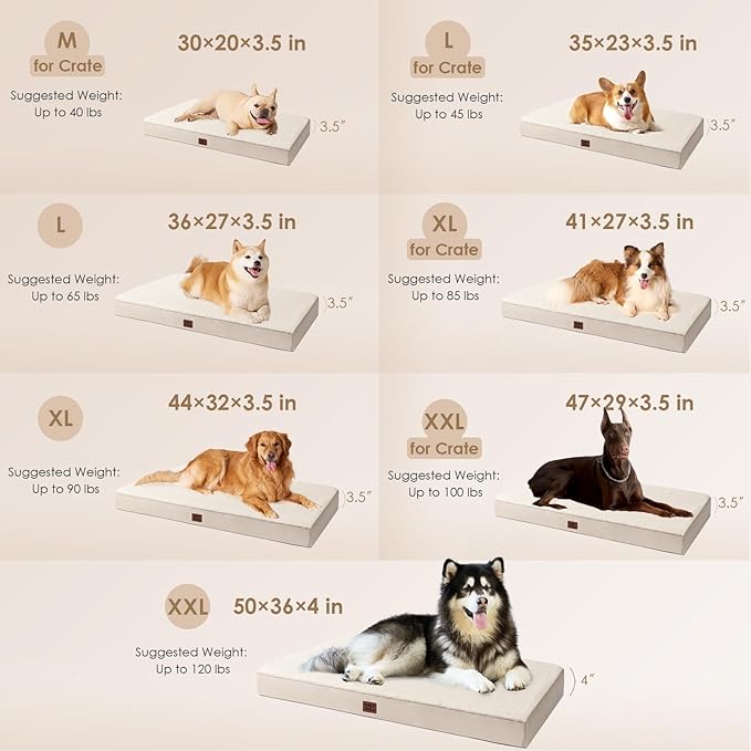 EHEYCIGA Orthopedic Dog Bed Large with Removable Washable Cover, 36IN Camel | Egg Crate Foam Support, Durable Oxford fabric, Non-Slip Bottom, Machine Washable, Soft Waterproof Plush Pet Bed Mat For Crate