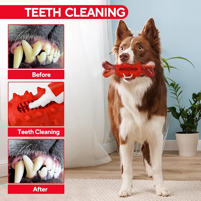 Dog Toys for Aggressive Chewers, Tough Indestructible Dog Chew Toys, Durable Nylon & Rubber Teething Toys for Large Medium Breed, Bone Shape