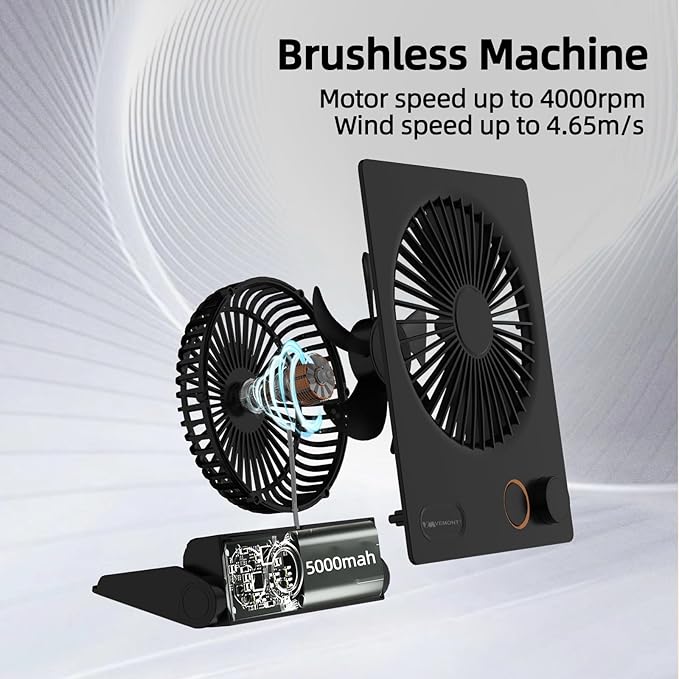 Small Desk Fan, VEMONT USB Table Fan, 5000mAh Rechargeable Battery Fan