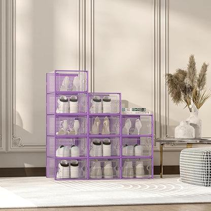 Kuject X-Large Shoe Storage Boxes Organizers Clear Plastic Stackable 12 Pack