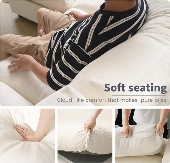 Cloud Sectional Couches for Living Room,100.5" Convertible L Shaped Couch with Ottoman, 4 Seater Modular Sectional Sofa,Deep Seater Furniture Sets,Beige