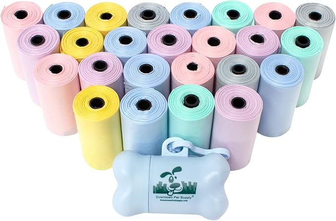 Downtown Pet Supply Scented Poop Bags for Dogs with Dispenser, 500 Count - Leak-Proof Dog Waste Bags and Bone-Shaped Dog Poop Bags Holder for Leash - Lavender Scented, 12.5" x 8.5"