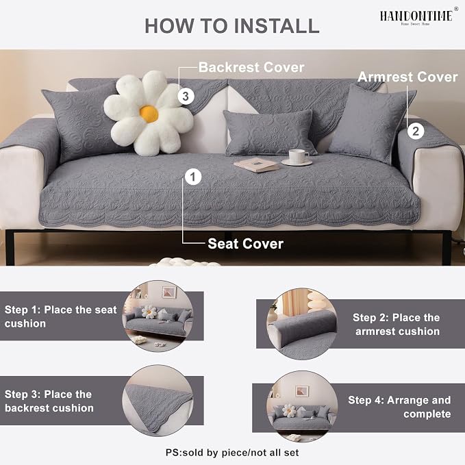 HANDONTIME Soft Cotton Sofa Cover Pet Friendly, Embroidery Elegant Pet Couch Cover, Jacquard Dog Couch Protector Washable for Sectional, Anti-Slip Dog Furniture Protector (Dusty Purple, 35.4" x 63")