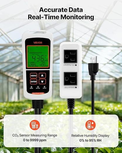 VEVOR Carbon Dioxide Monitoring Controller, Dual Outlets CO2 Monitor &