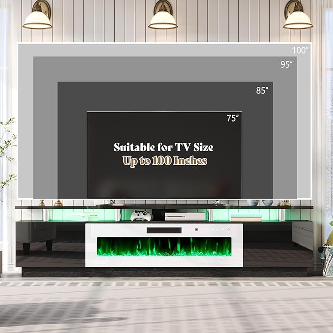 AMERLIFE 90" 2 Tier Fireplace TV Stand