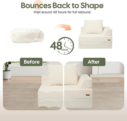 COMAX Folding Sofa Bed, Foldable Couch for Bedroom, Corduroy Convertible Floor Sleeper Futon Chair Foam, 3 in 1 Fold Out Chair Portable Comfy Lounge Couch Single Sofa Bed for Small Space Guest Room