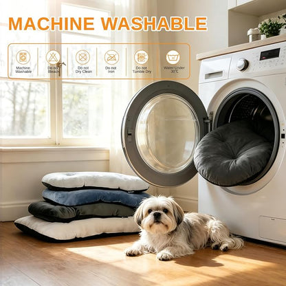 Washable Oval Medium Dog Bed, Silver-Tipped High-Resilience, Dark Gray | Non-Slip Bottom Prevents Sliding, Soft Plush Short Fur, Machine Washable, Ideal for Crates/Apartments/Cozy Nooks,29"x18"x2.8"