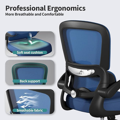 TRALT Office Chair - Ergonomic Desk Chair with Adjustable Lumbar Support, Mesh Computer Chair, Executive Chairs for Home Office Comfortable Lumbar Support (Deep Blue)