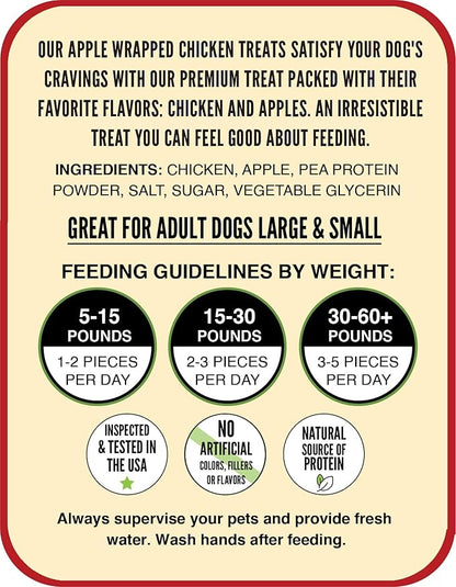 Hubert Pet Gourmet Chicken Wrapped Apple Bites, Low Ingredient Healthy Dog Training Snacks, Low Fat, High Protein, 2.5 lbs