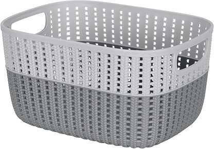 Simplify 2 Pack 2 Tone Sailor Knot Plastic Storage Tote | Decorative Basket | Closet Organization | De-clutter | Accessories | Toys | Bathroom Organization | Medium | Grey/Grey