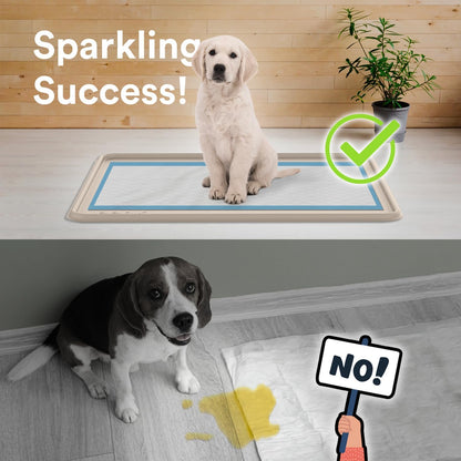 Pee Pad Tray Holder for Dogs - Fits Up to 25 x 25 in. Square Potty Training Pads No Spill Raised Lip High Edge Silicone Mat, Extra Thick and Non-Slip for Indoor Floor Protection (Large, Beige) | eenk