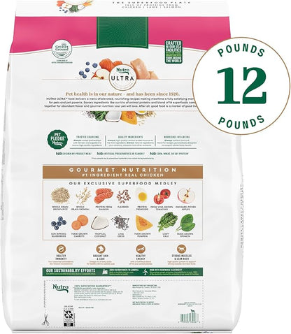 Nutro Ultra Adult Weight Management Small Breed Dry Dog Food, Chicken, Lamb and Salmon Protein Trio, 12 lb Bag