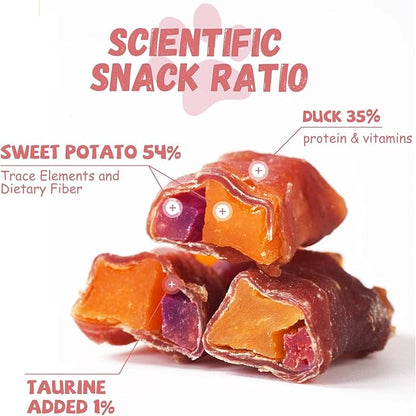 Duck Double Purple Sweet Potato Wraps Dog Treats, Healthy Low Fat Dog Jerky High Protein for Training Treats Snacks, Chewy for Small Medium Large Dogs 12-15 Counts