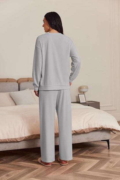 Ekouaer Womens Tracksuits 2 Piece Long Sleeve Outfits Micro Fleece Sweatsuit Sets Wide Leg Sweatpants