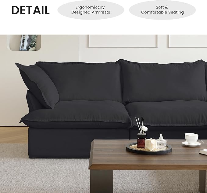 WJShome 122.82" Cloud Modular Sectional Sofa, L Shaped Couch Filled with Down, Minimalist Wide Deep Seat Couches for Living Room Apartment Lounge Bedroom (Black, 3 Seater+1 Ottoman)