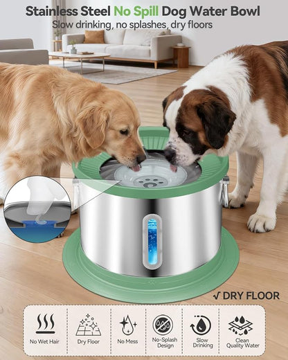 UPSKY 14L No Spill Dog Water Bowl, Stainless Steel Spill Proof Dog Bowl with Water Window, Dual-Suction Anti-Slip Large Capacity Slow Drinking Bowl with Floating Disk for Large Dogs & Messy Drinkers | Extra-large Capacity, 304 Stainless Steel, Dual-suc...