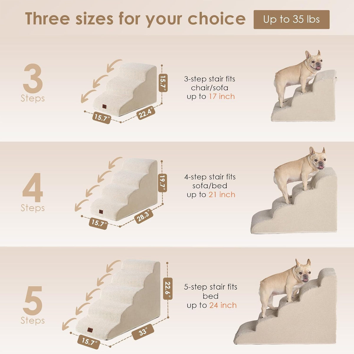 EHEYCIGA Curved Dog Stairs Ramp for High Beds 19.7" H, 4-Step Dog Steps for Small Dogs and Cats, Pet Stairs for High Bed Climbing, Non-Slip Balanced Pet Step Indoor, Beige