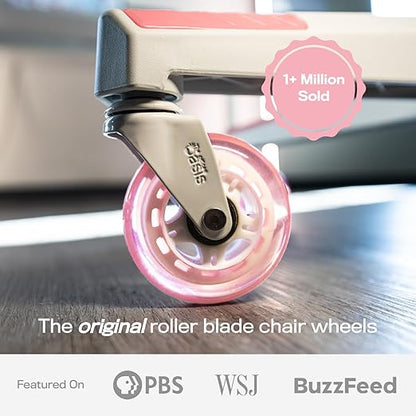 The Office Oasis Original Roller Style Office Chair Wheels (As Seen On PBS) - Smooth & Quiet Casters - Safe for Hardwood Floors & Carpet - Easy Install with Universal Fit - Set of 5 - Pink