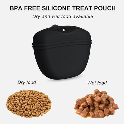 Left&Right Dog Clicker Training Kit,Silicone Dog Training Treat Pouch and Dog Clickers,Dog Treat Bag with Clicker Training for Dogs,Pet Treat Bag with Magnetic Buckle Closing and Waist Clip,Black