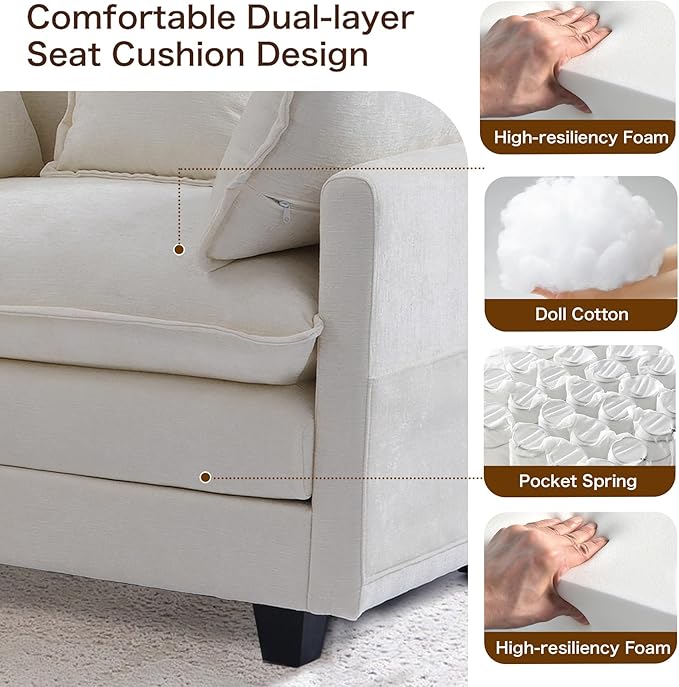 SweetGO corporation 40" Chenille Lounge Chair for Reading, Modern Couch Cozy Sofa Bed, Upholstered Living Room Single Sofa Accent Chair with Ottoman, Beige