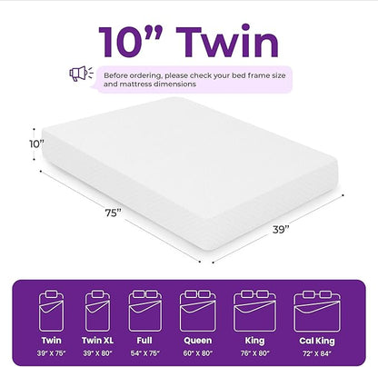 GAESTE 10 Inch Twin Cooling Gel Memory Foam Medium Firm Mattress Breathable Pressure Relief CertiPUR-US Certified Foam, Mattress-in-a-Box for Kids and Adults No Fiberglass (Twin, 10 in)