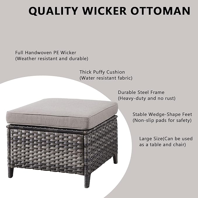 Rilyson Wicker Patio Furniture Sofa Set - 7 Piece Rattan Outdoor Patio Sectional Conversation Sets with 2 Sofa,2 Armrest Chairs,1 Coffee Table and 2 Ottomans for Porch Deck Garden(Mixed Grey/Grey)